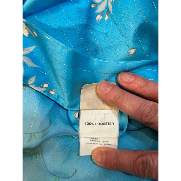 Women's Blue and White Floral Kimono Robe, One Size - Picture 5 of 5